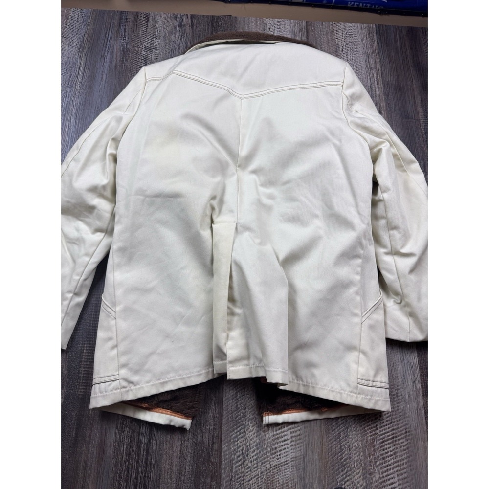 Vtg Silton California Western Canvas Faux Fur Barn Coat Men Size 40 White Rugged - Picture 9 of 12